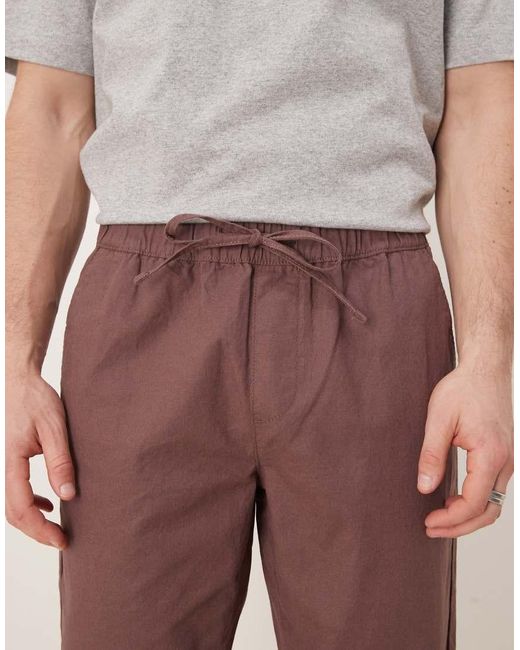 Pantalones Marrones De Corte Slim Con Cintura Elástica De Tejido Rico En Lino De ASOS de hombre de color Natural
