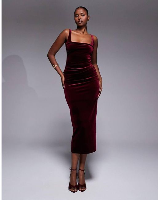 ASOS Purple Velvet Curved Neckline Midi Dress