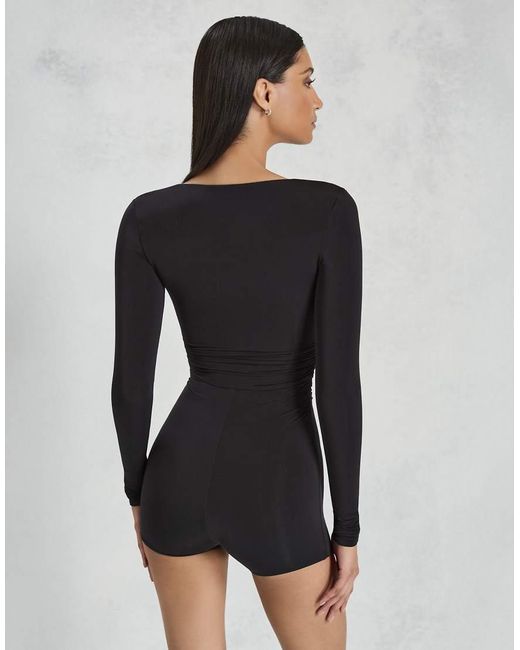Oh Polly Black Sweetheart Long Sleeve Playsuit