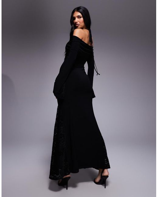 ASOS Blue Bra Detail Long Sleeve Maxi Dress With Lace Inserts