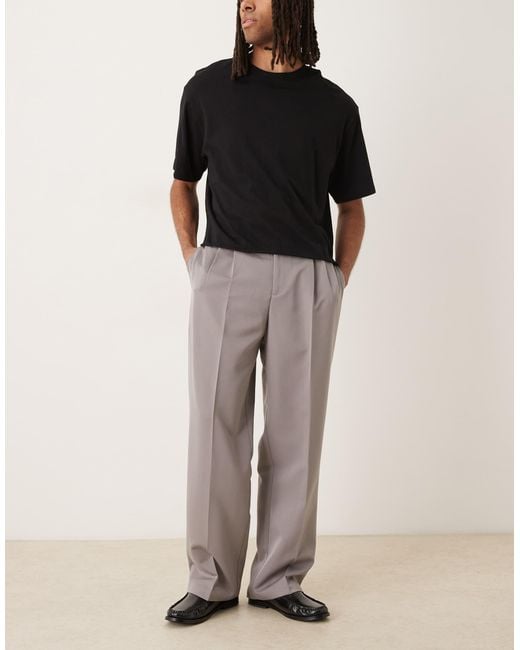 ASOS Brown Smart Wide Leg Trousers With Double Pleats for men