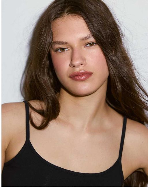 Stradivarius Natural B07 Ribbed Strap Top