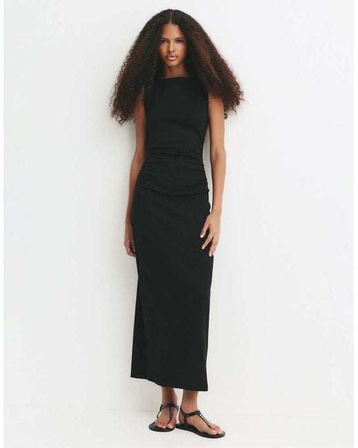 Pull&Bear Black Open Back Midi Dress