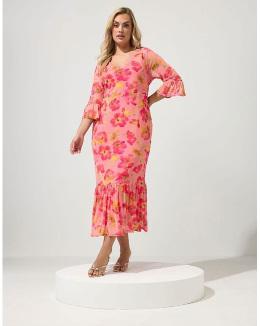 Yours Clothing Floral Mesh Tiered Dress