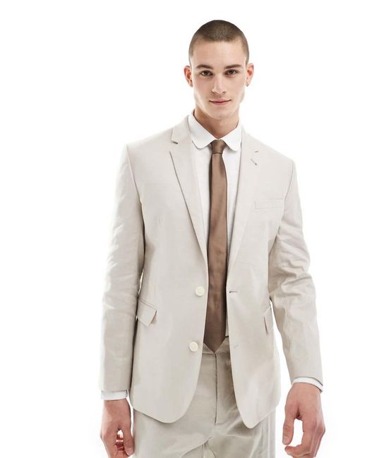 ASOS White Slim Suit Jacket With Linen for men