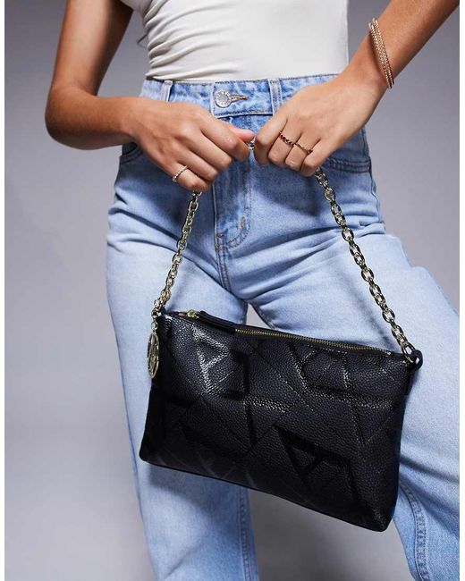 Borsa Da Spalla Nera Con Logo A Monogramma di ARMANI EXCHANGE in Blue