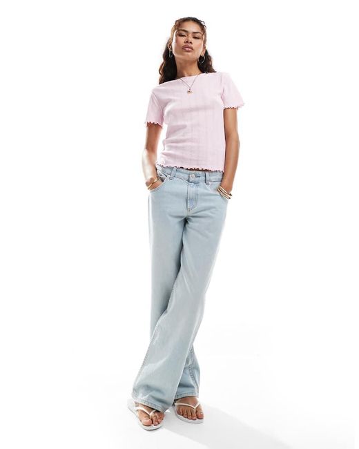 Pieces White Pointelle T-shirt With Baby Lock Detail