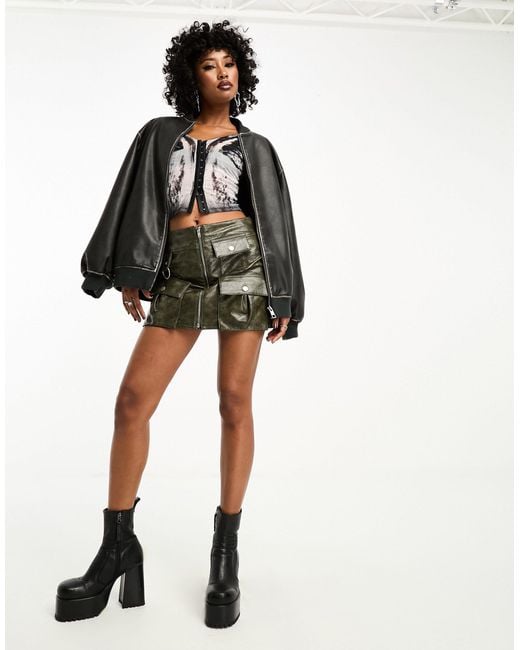 Utility top leather skirt