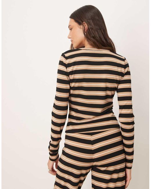 ASOS Brown Button Through Long Sleeve Top