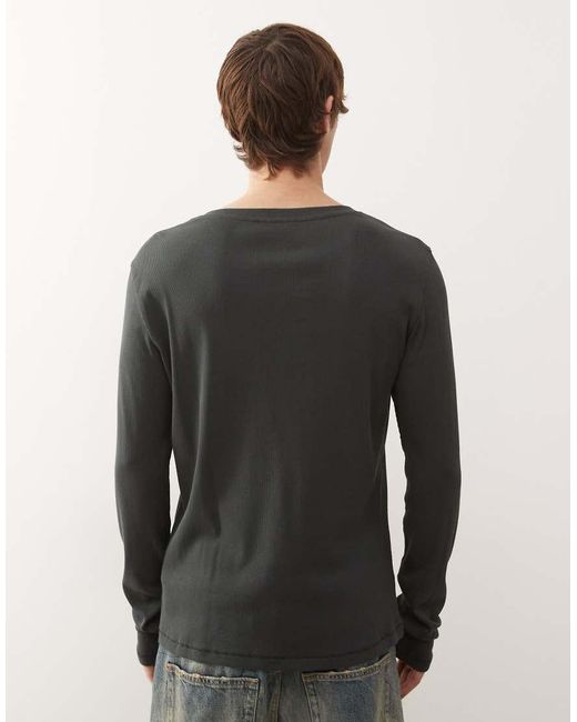 Weekday Gray Henley Long Sleeve Top for men