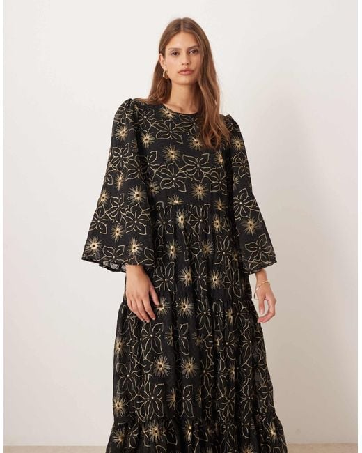 Sister Jane Black Dream Embroidered Smock Maxi Dress