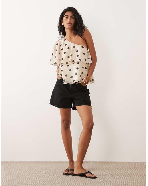 Jdy Natural Ruffles Detail One Shoulder Top