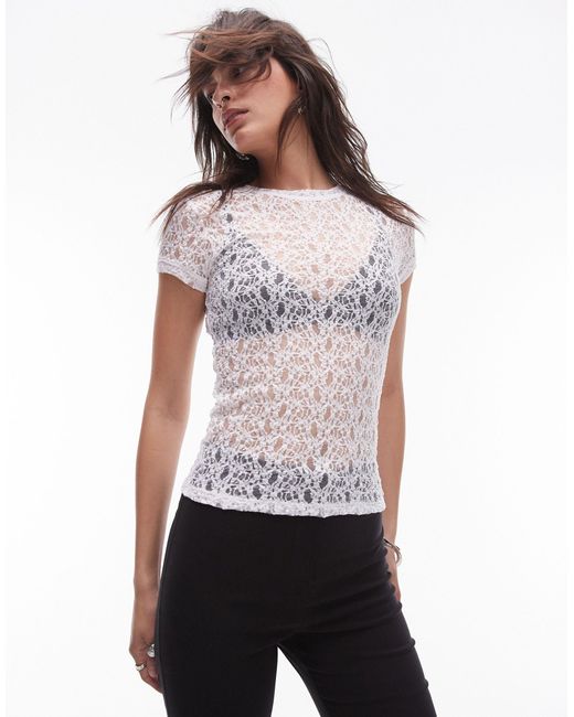 TOPSHOP White Sheer Lace Tee