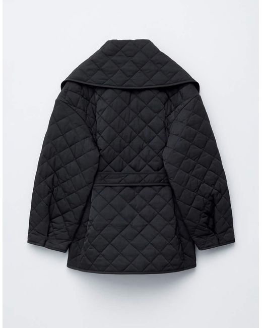 & Other Stories Blue Quilted Belted Long Line Jacket