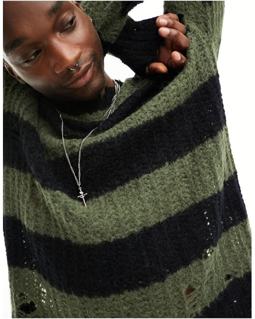 Sid - maglione girocollo effetto invecchiato e verde e righe di AllSaints in Black da Uomo