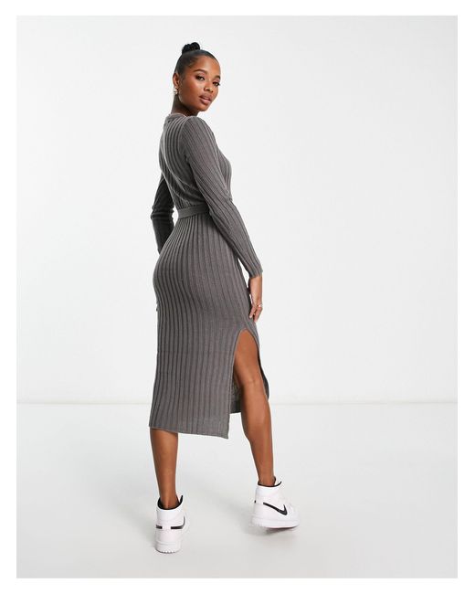 Brave Soul Gray Petite Eddie Knitted Dress With Slit