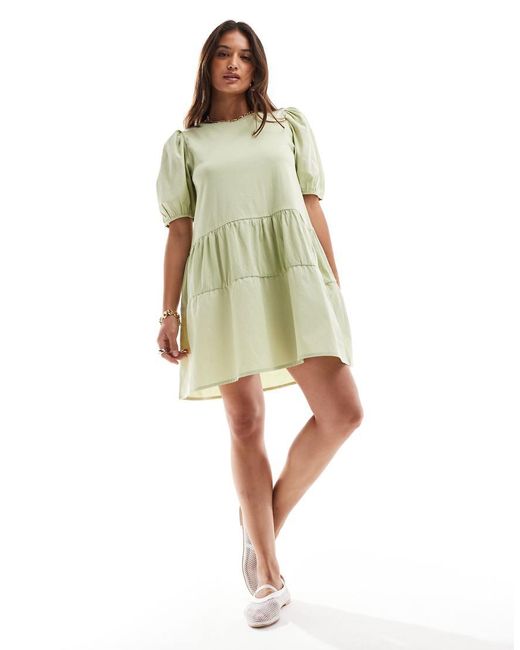 Brave Soul Green Puff Sleeve Tier Dress