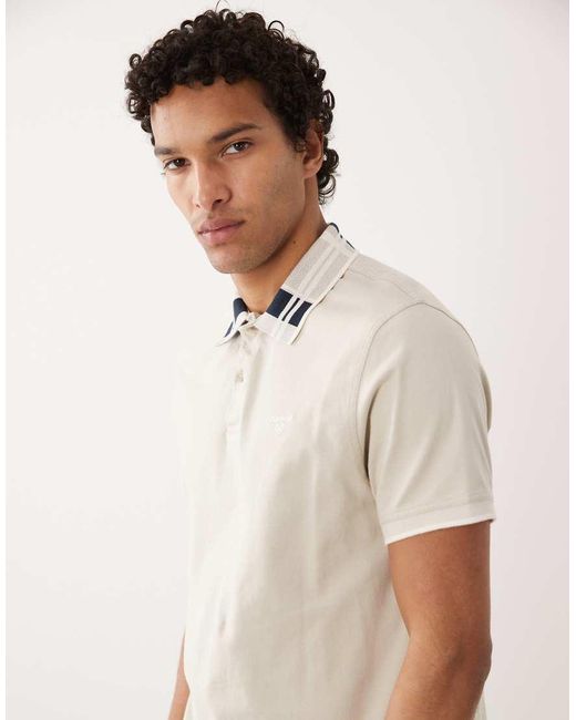 Barbour White Callington Short Sleeve Tailored Fit Polo Shirt With Tartan Collar for men
