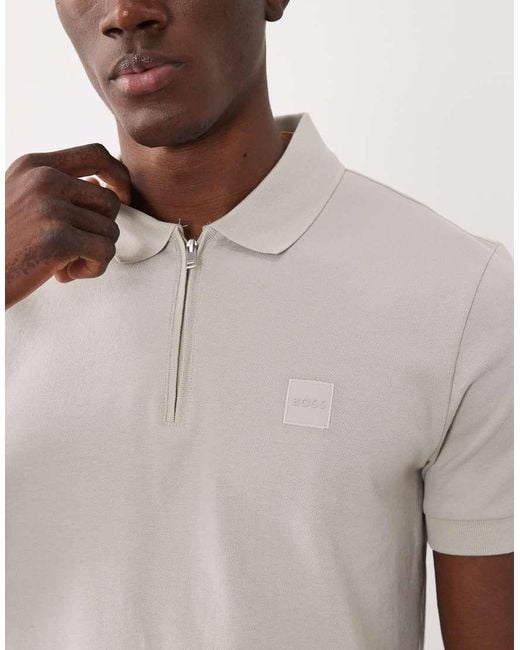 Boss Natural Passerzip Pique Polo Shirt for men