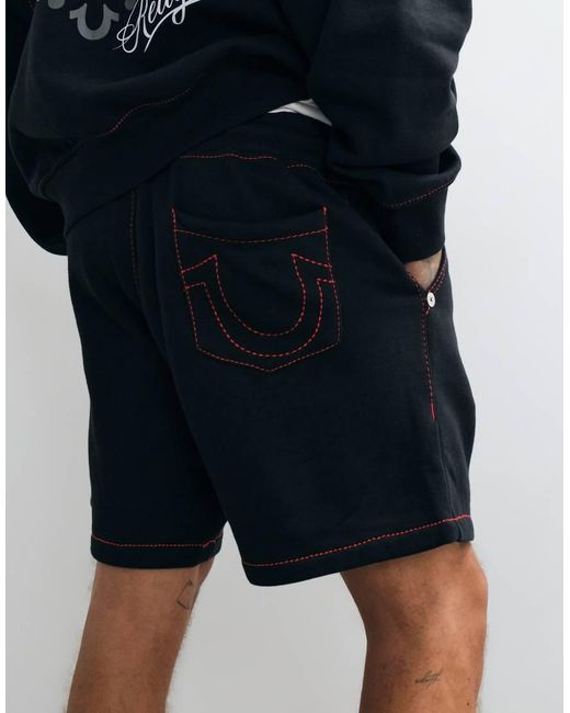 True Religion Blue Buddha Face Graphic Fleece Shorts Co-ord for men