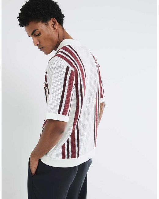 River Island White Short Sleeve Textured Stripe Shirt for men