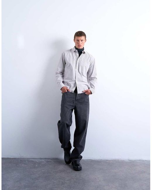 Camicia Comoda Écru E Marrone Tono Su Tono A Righe di Topman in White da Uomo