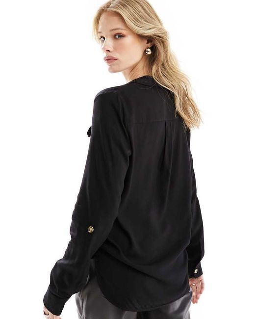 Vero Moda Black Button Down Shirt With Pocket Detail