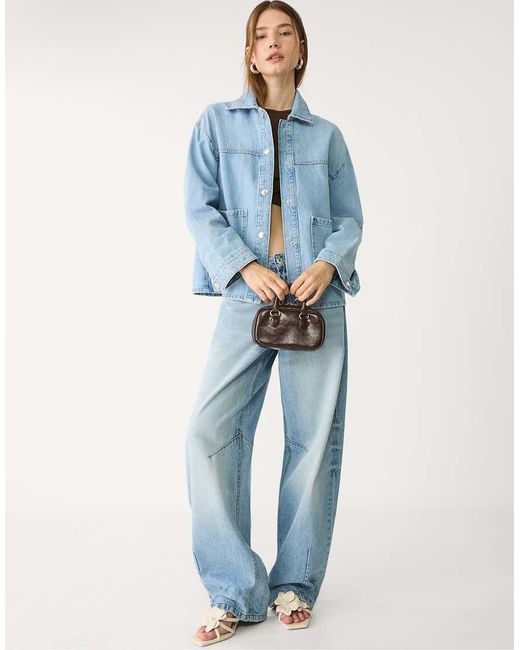 Stradivarius Blue Denim Jacket With Pockets