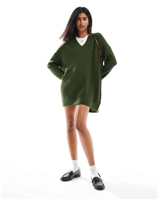 Vestido Corto Holgado Con Cuello De Pico De -Verde Miss Selfridge de color Green