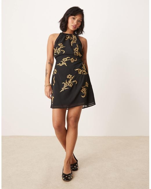 ASOS Black Asos Design All-over Floral Embroidered Halter Midi Dress With Open Back