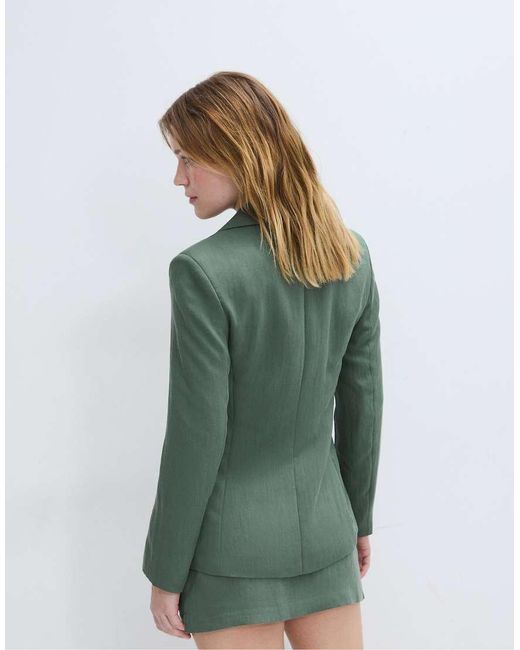 Stradivarius Green Asymmetric Blazer