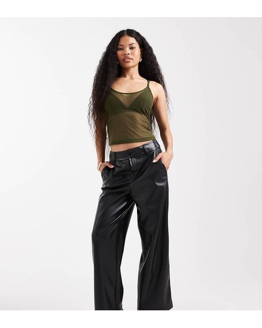 Only Petite Black Wide Leg Faux Leather Trousers