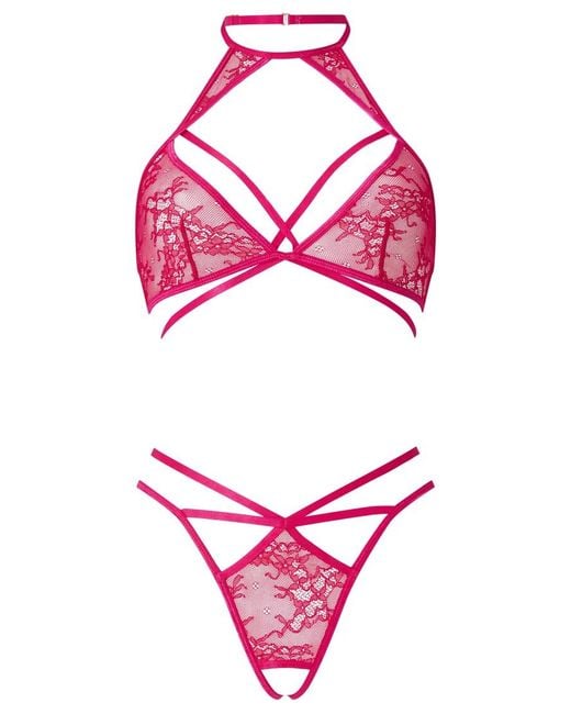 Ann Summers Pink Daring Tease Lace Crotchless Lingerie 2 Piece Set