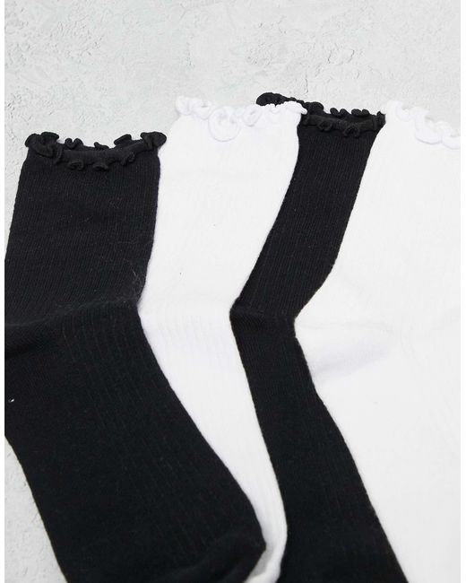 Pieces White 4 Pack Frilly Trim Socks