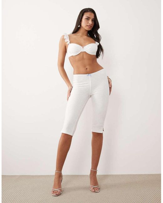 South Beach Natural Broderie Capri Trouser With Bow Detail