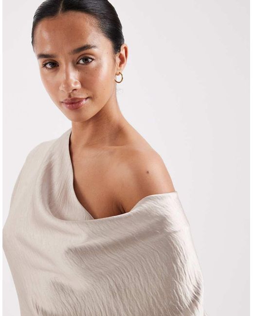 TFNC London White Bridesmaids Off Shoulder Satin Maxi Dress