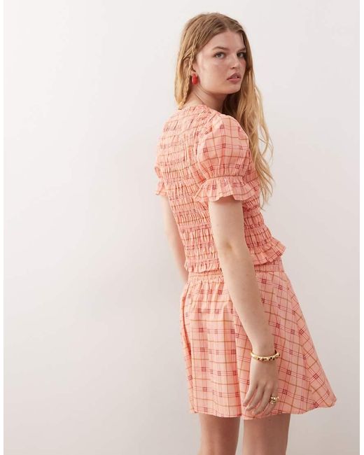 Reclaimed Vintage Pink Western Top With Shirring Detail And Puff Sleeve