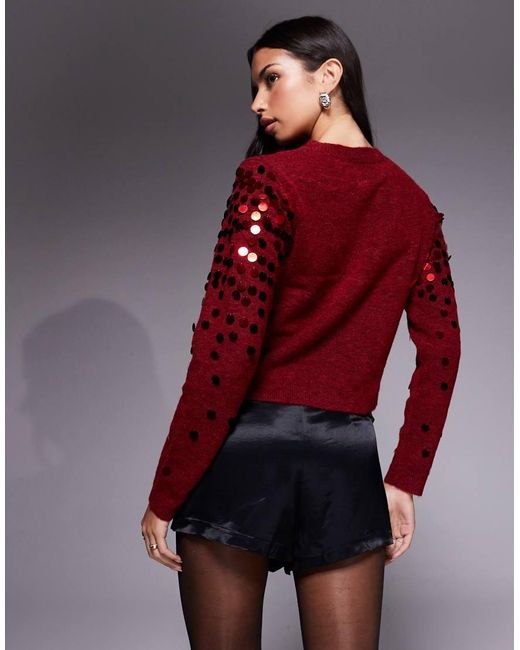 ASOS Red Knitted Sequin Cardigan