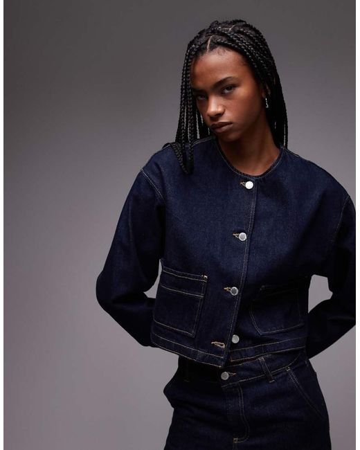 Mango Blue Contrast Stich Denim Jacket