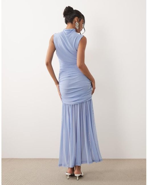 ASOS Blue Ruched Drop Waist Circle Dress With Grown