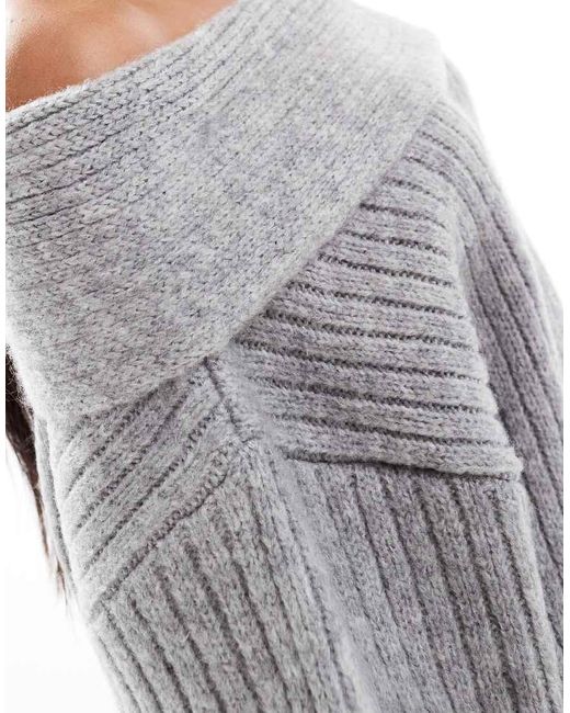 ASOS Gray Oversized Knitted Off Shoulder Jumper
