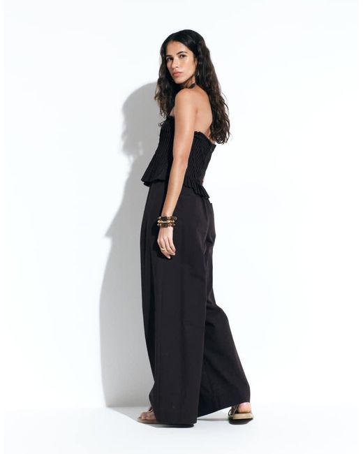 ASOS Black Cotton Linen Bandeau Jumpsuit With Narrow Pintuck Bodice