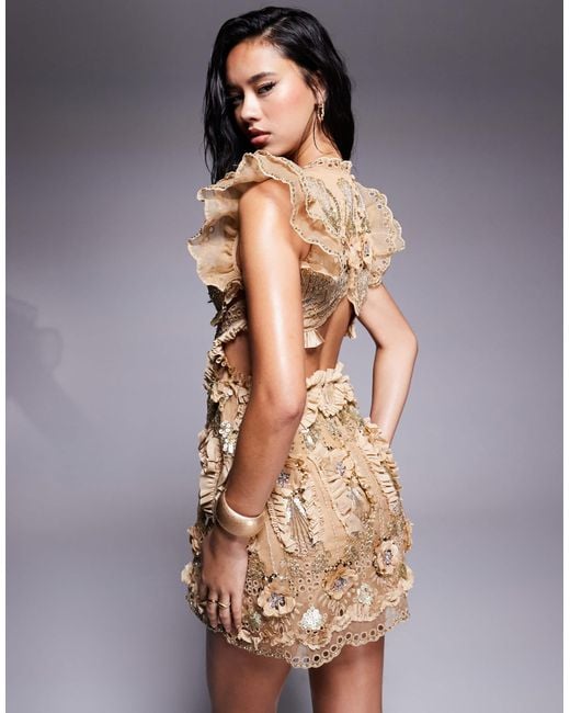 Women’s 3D Floral Embellished Bodycon Mini Dress with Rhinestone Details main image 0