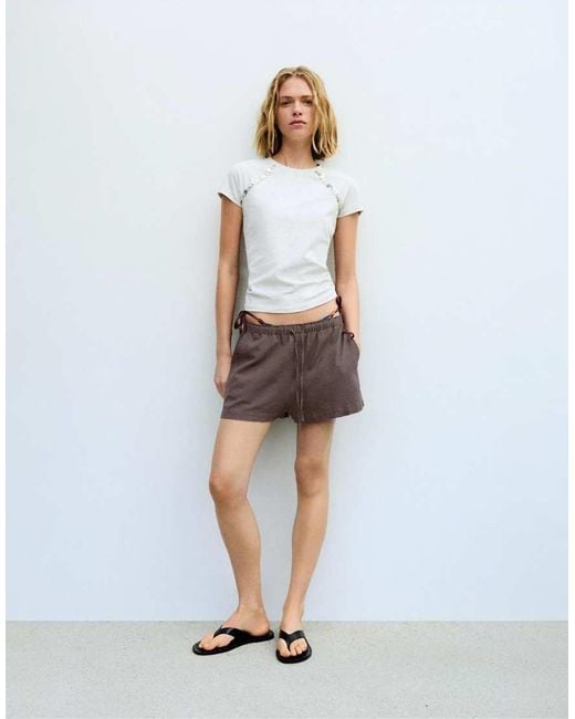 Pull&Bear White Linen Blend Shorts