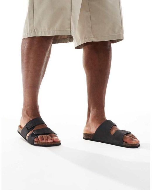 Threadbare Brown Faux Suede Two Strap Sandals for men