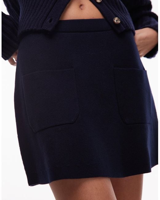 ARKET Blue Knitted Mini Skirt With Patch Pockets