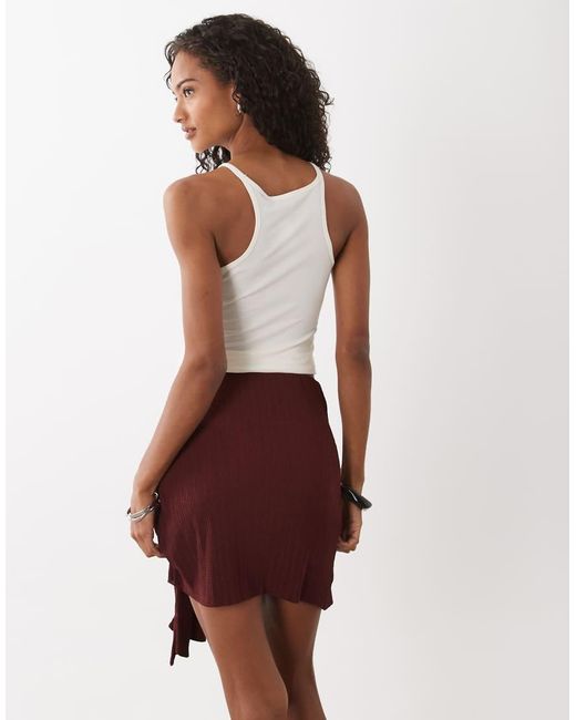 ASOS Red Plisse Ruched Drape Detail Mini Sarong Skirt