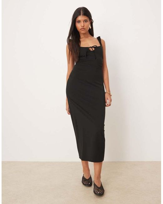 ASOS Natural Ruched Cap Sleeve Tie Front Midi Dress