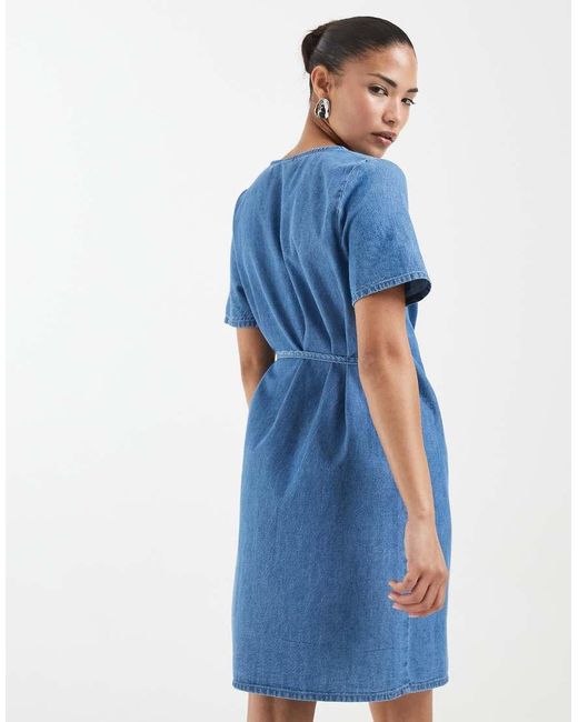 Vero Moda Blue Short Sleeve Wrap Front Denim Mini Dress