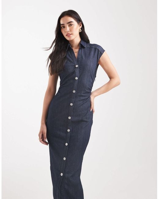 ONLY Blue Button Through Denim Midi Dress